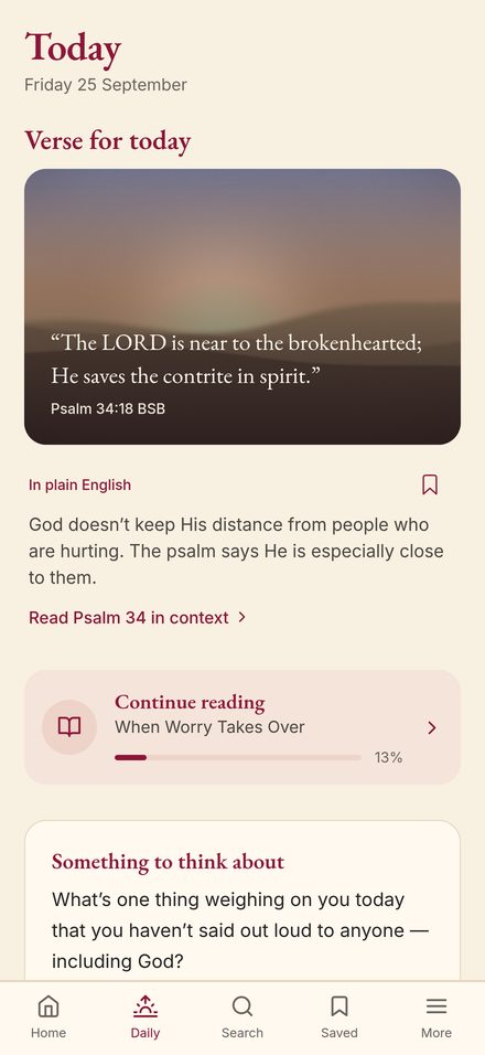 The Daily page with a verse for today over a picture